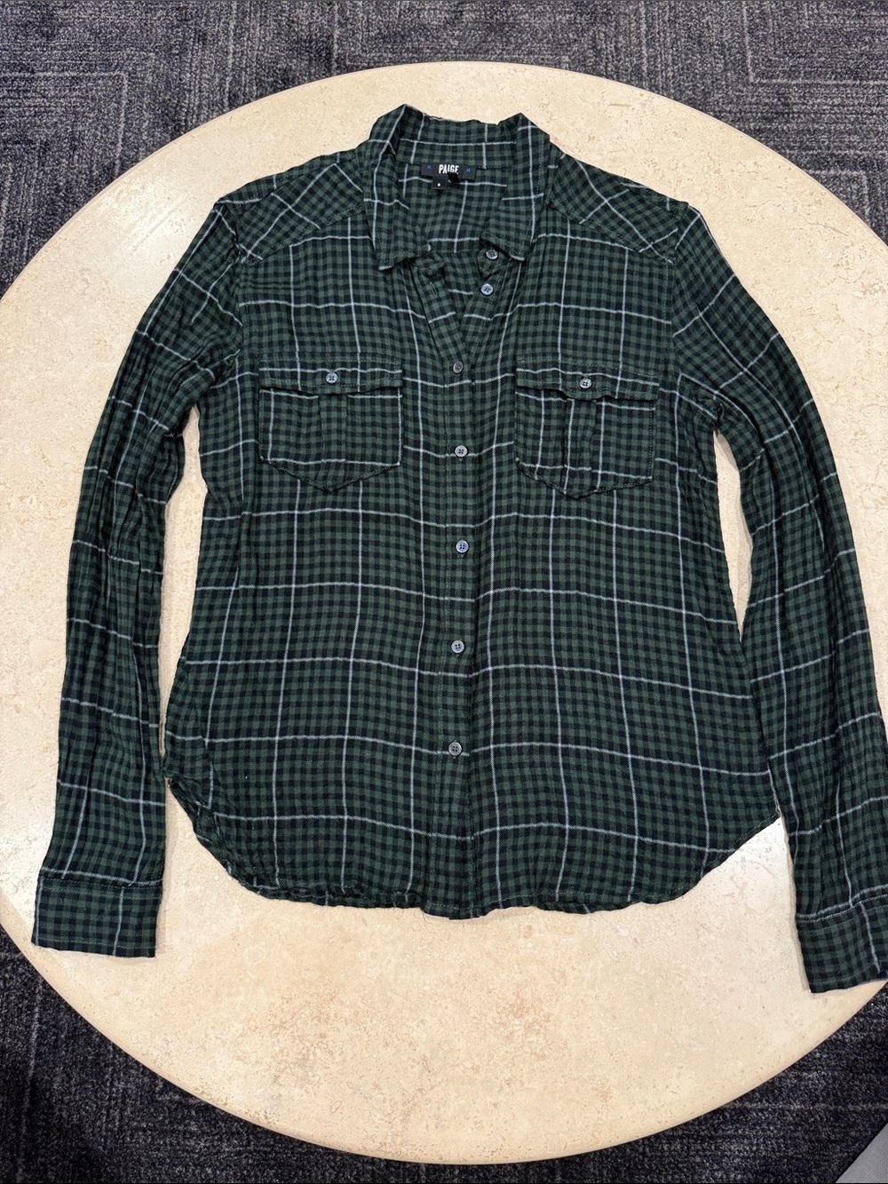 PAIGE Dark Green Plaid Flannel Button-Down Shirt